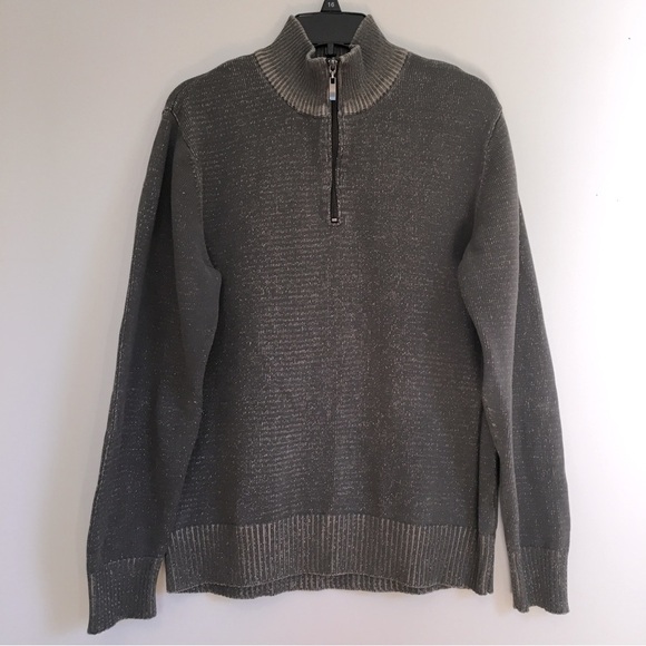 Structure Mens Pull Over Half Zip Grey Brown Sweater - Picture 1 of 15
